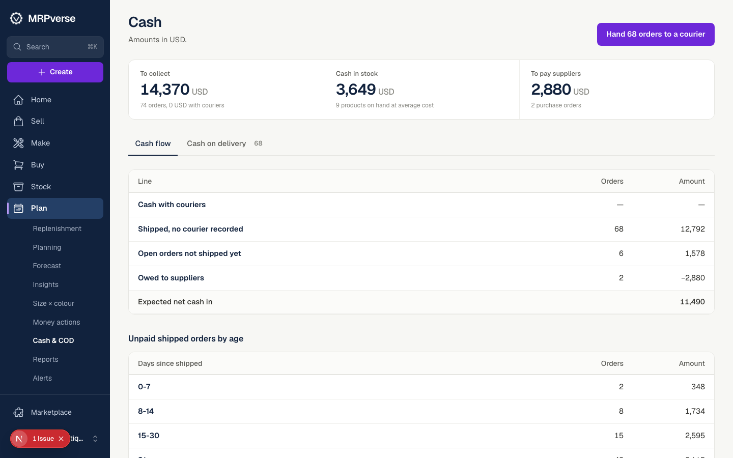 Screenshot: Cash on delivery