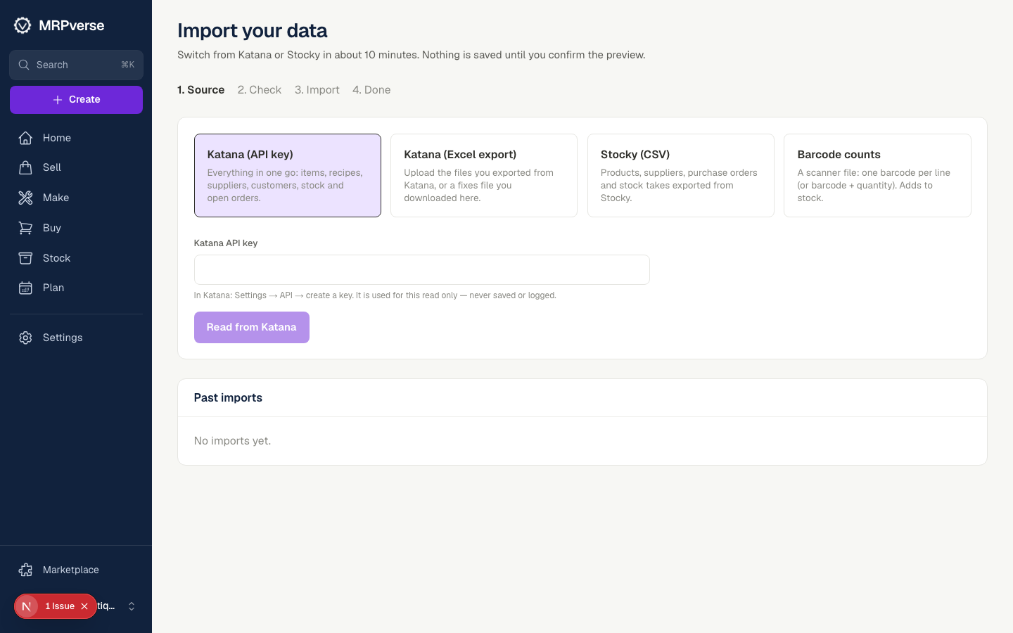 Screenshot: Open Import