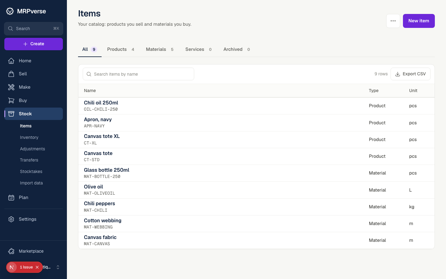 Screenshot: Match SKUs to items