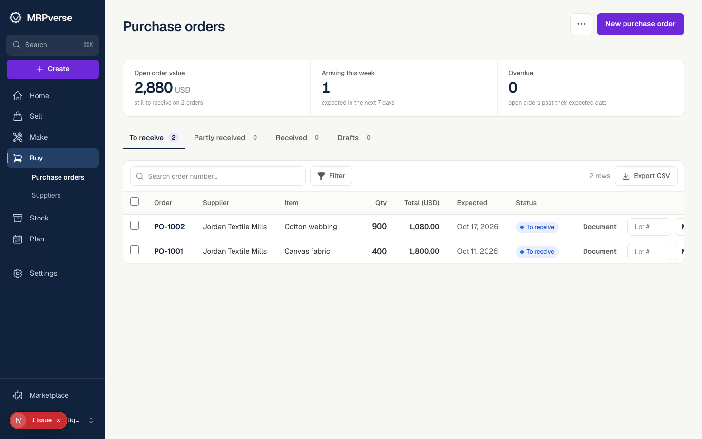 Screenshot: Receive and close the loop