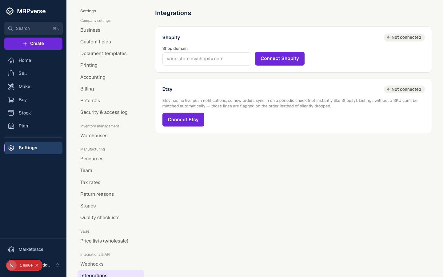 Screenshot: Open Integrations