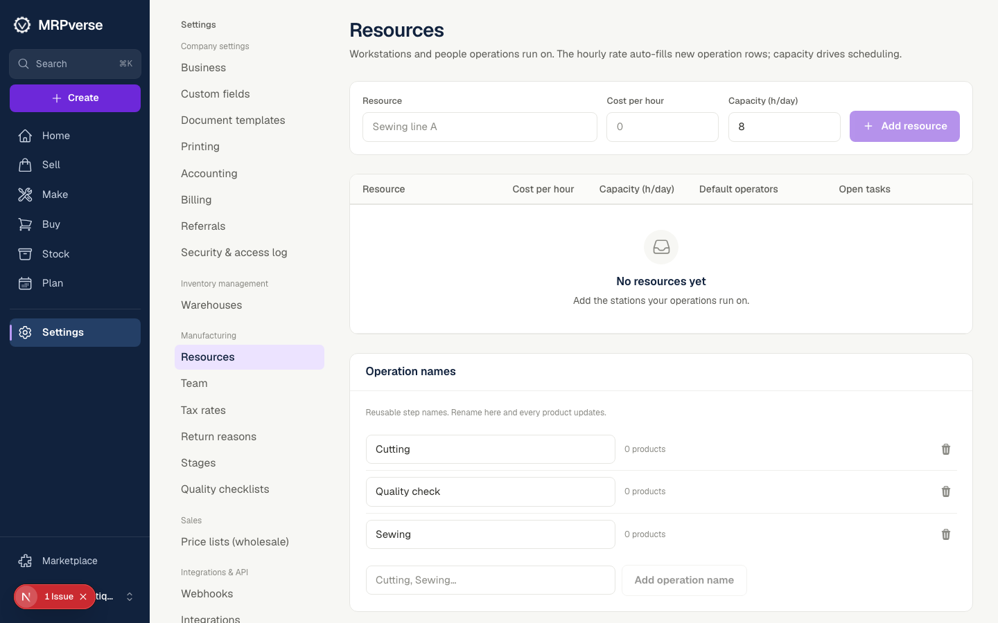 Screenshot: Add operations