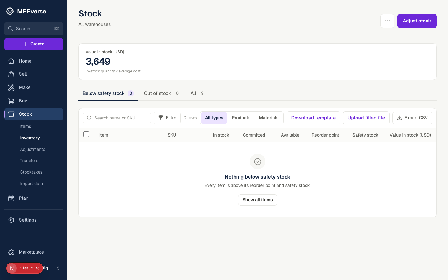 Screenshot: Verify on Stock