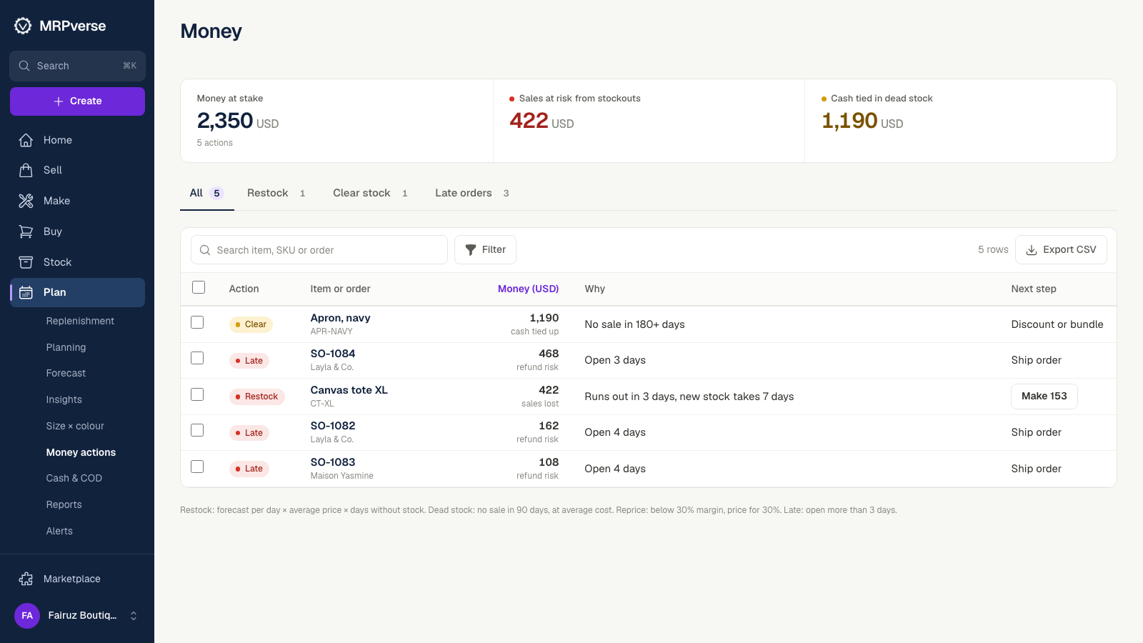 Screenshot: Open Money